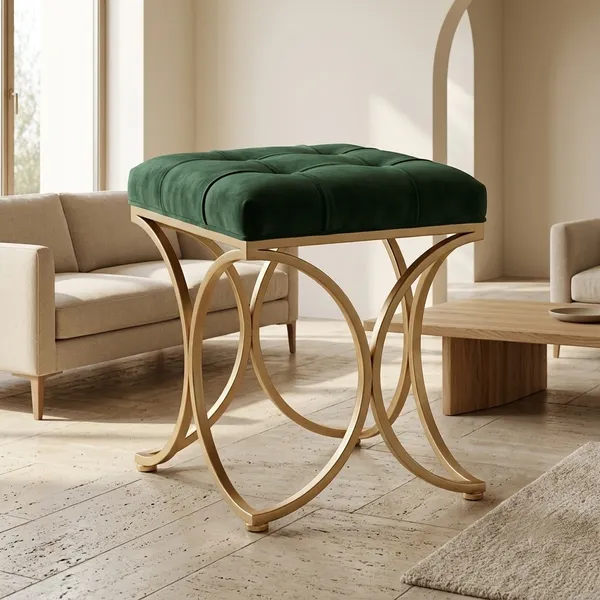 The_Lyra_Accent_Stool_-_Gold_Frame,_Forest_Green