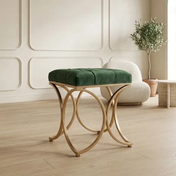 The_Lyra_Accent_Stool_-_Gold_Frame,_Forest_Green