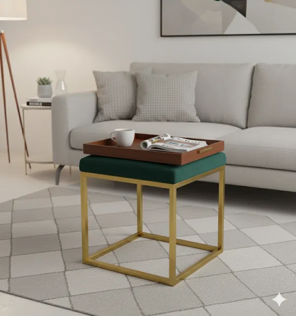 Green_Luxe_Velvet_Stool,_Elegant_Gold_Wrought_Iron_Base,_Soft_Designer_Seating,Green