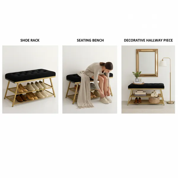Black_Comfortable_Seating_Bench_and_2-Tier_Shoe_Storage_Organizer_for_Hallway_or_Entryway
