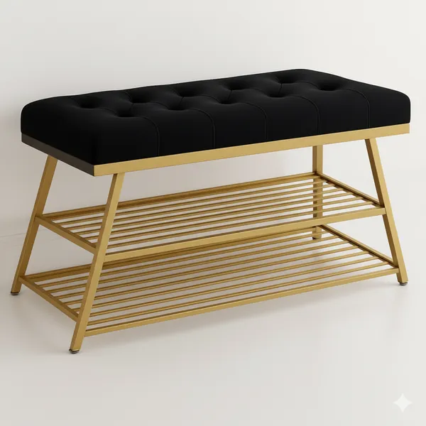 Black_Comfortable_Seating_Bench_and_2-Tier_Shoe_Storage_Organizer_for_Hallway_or_Entryway