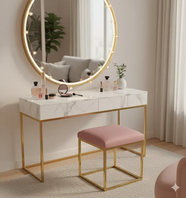 Pink_Luxe_Velvet_Stool,_Elegant_Gold_Wrought_Iron_Base,_Soft_Designer_Seating,PINK