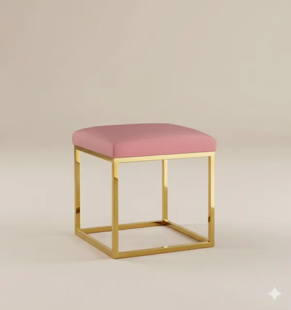 Pink_Luxe_Velvet_Stool,_Elegant_Gold_Wrought_Iron_Base,_Soft_Designer_Seating,PINK
