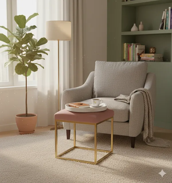 Pink_Luxe_Velvet_Stool,_Elegant_Gold_Wrought_Iron_Base,_Soft_Designer_Seating,PINK