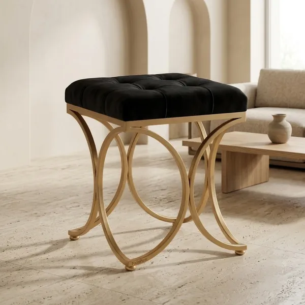 The_Lyra_Accent_Stool_-_Gold_Frame,_Onyx_Black