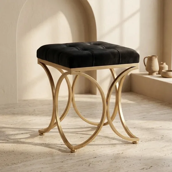 The_Lyra_Accent_Stool_-_Gold_Frame,_Onyx_Black