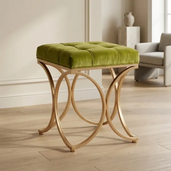 The_Lyra_Accent_Stool_-_Gold_Frame,_Willow_Green
