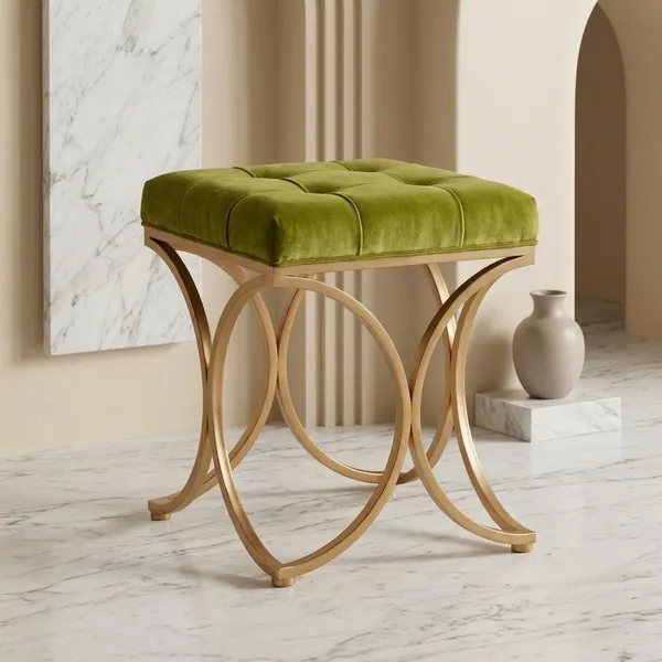 The_Lyra_Accent_Stool_-_Gold_Frame,_Willow_Green