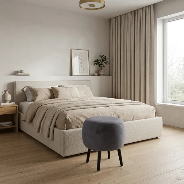 The_Seraphine_Ottoman_–_Charcoal_Grey,_Black_Legs_|_PixiePine