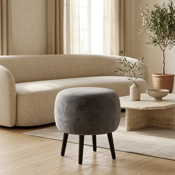 The_Seraphine_Ottoman_–_Charcoal_Grey,_Black_Legs_|_PixiePine
