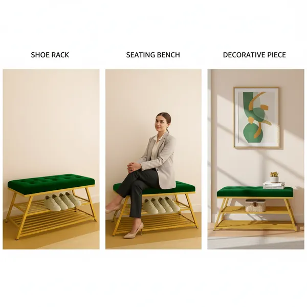 Green_Comfortable_Seating_Bench_and_2-Tier_Shoe_Storage_Organizer_for_Hallway_or_Entryway