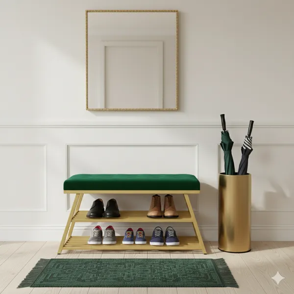 Green_Comfortable_Seating_Bench_and_2-Tier_Shoe_Storage_Organizer_for_Hallway_or_Entryway