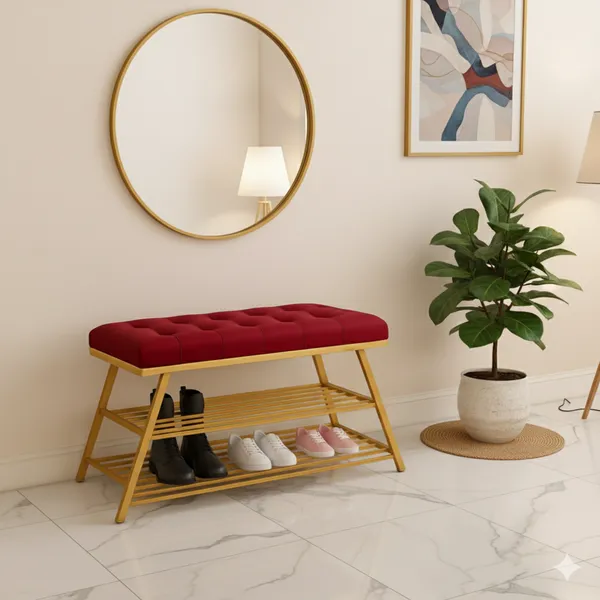 Maroon_Comfortable_Seating_Bench_and_2-Tier_Shoe_Storage_Organizer_for_Hallway_or_Entryway