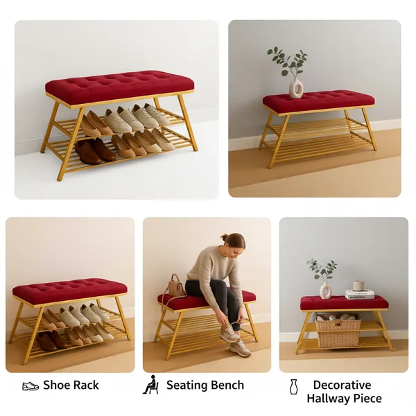 Maroon_Comfortable_Seating_Bench_and_2-Tier_Shoe_Storage_Organizer_for_Hallway_or_Entryway