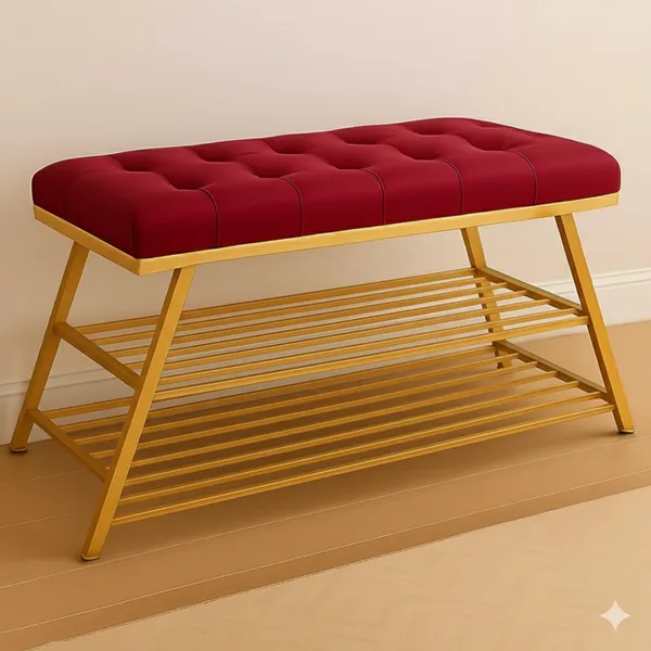 Maroon_Comfortable_Seating_Bench_and_2-Tier_Shoe_Storage_Organizer_for_Hallway_or_Entryway
