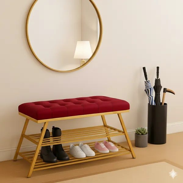 Maroon_Comfortable_Seating_Bench_and_2-Tier_Shoe_Storage_Organizer_for_Hallway_or_Entryway