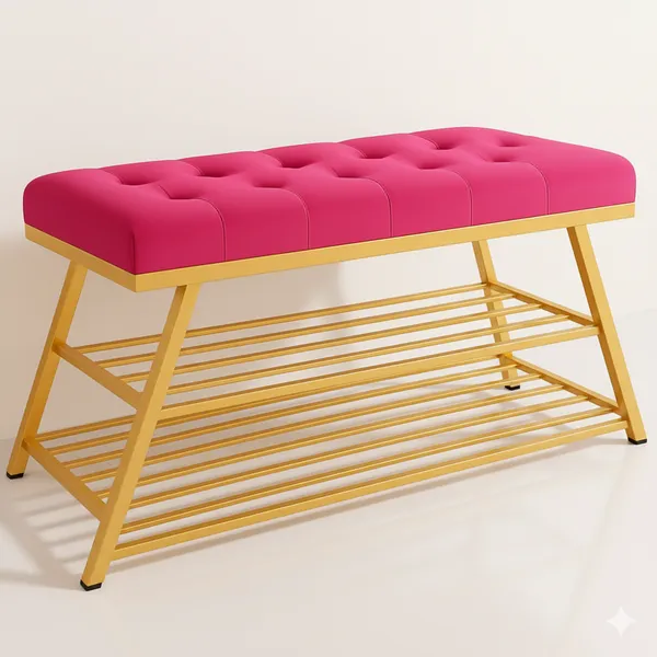 Pink_Comfortable_Seating_Bench_and_2-Tier_Shoe_Storage_Organizer_for_Hallway_or_Entryway