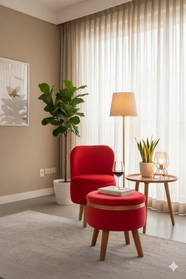 Red_Velvet_Ottoman_Chair_&_Pouf_Set_for_Living_Room_|_Modern_Upholstered_Accent_Chair_with_Footrest_Stool,_Wooden_Legs,_Comfortable_Lounge_Seating_for_Bedroom,_Balcony_&_Home_Decor_|_Ottoman_Chair_Set_for_Relaxing_&_Reading