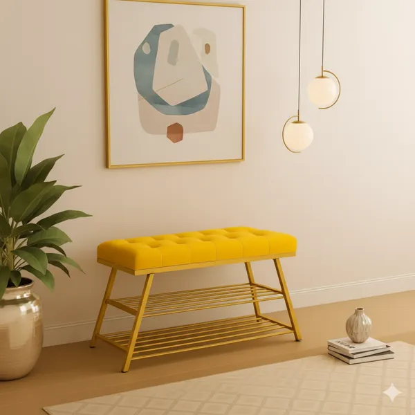 Yellow_Comfortable_Seating_Bench_and_2-Tier_Shoe_Storage_Organizer_for_Hallway_or_Entryway