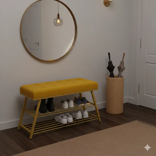 Yellow_Comfortable_Seating_Bench_and_2-Tier_Shoe_Storage_Organizer_for_Hallway_or_Entryway