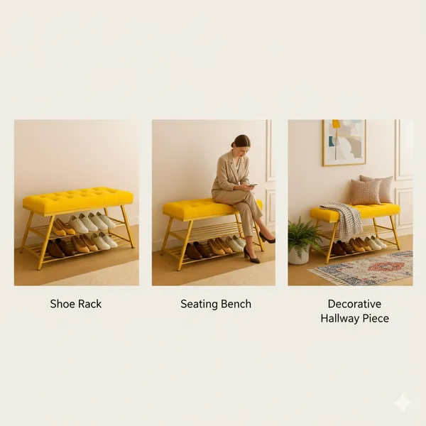 Yellow_Comfortable_Seating_Bench_and_2-Tier_Shoe_Storage_Organizer_for_Hallway_or_Entryway