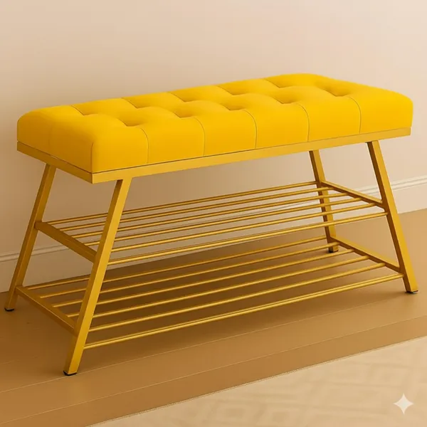 Yellow_Comfortable_Seating_Bench_and_2-Tier_Shoe_Storage_Organizer_for_Hallway_or_Entryway