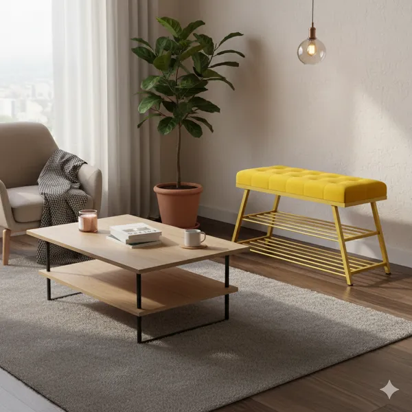 Yellow_Comfortable_Seating_Bench_and_2-Tier_Shoe_Storage_Organizer_for_Hallway_or_Entryway