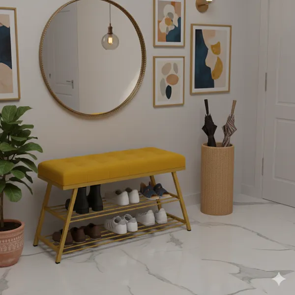 Yellow_Comfortable_Seating_Bench_and_2-Tier_Shoe_Storage_Organizer_for_Hallway_or_Entryway