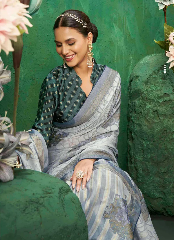 Multicolor_Exclusive_Brasso_Fabric_With_Featuring_Delicate_Floral_Patterns_&_A_Subtle_Shimmer_With_Designer_Border_For_Festive_Elegance_&_Effortless_Drape.