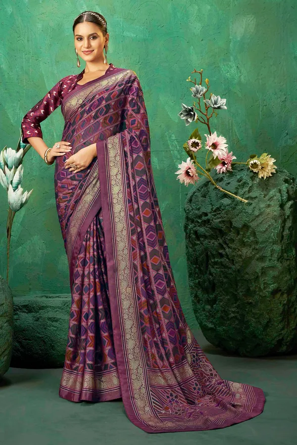 Multicolor_Exclusive_Brasso_Fabric_With_Contemporary_Geometric_Pattern_With_Luxurious_Metallic_Border_For_Day_Long_Comfort.