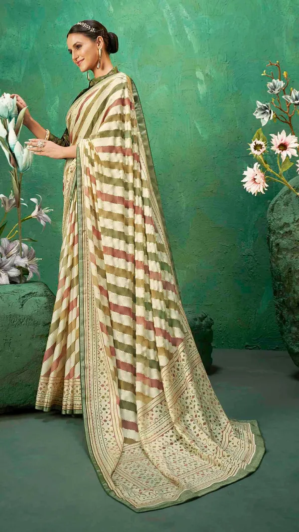 Ivory_&_Gold_Color_Exclusive_Brasso_Fabric_With_Combination_Featuring_Elegant_Diagonal_Stripes_With_Rich_Look_Contrast_Border_For_Festive_Gatherings_&_Timeless_Ethnic_Style.