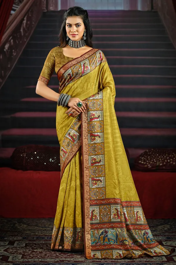 Mustard_Yellow_Classic_Saree_With_Artistic_Traditional_Motifs_&_A_Richly_Designed_Border,_Perfect_For_Festive_&_Cultural_Occasions