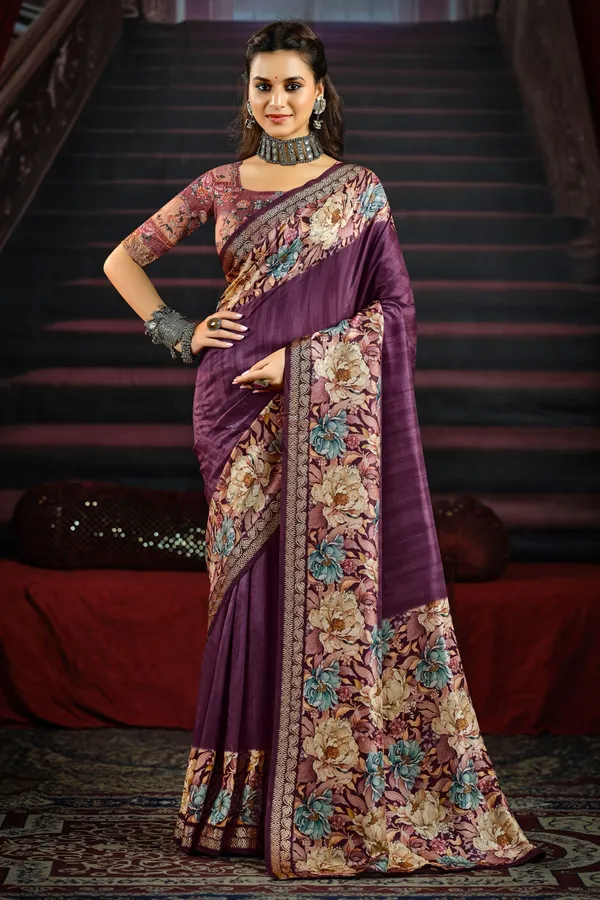 Purple_Striking_Saree_Beautifully_Adorned_With_Large_Floral_Patterns_&_A_Contrasting_Border,_Ideal_For_Festive_&_Elegant_Occasions