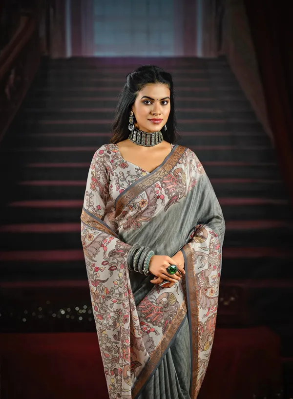 Grey_Sophisticated_Saree_With_Artistic_Peacock_Motifs_&_Intricate_Border,_Perfect_For_Festive_Gatherings_&_Special_Events