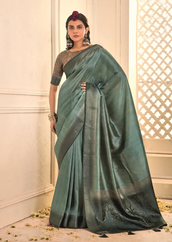 Metallic_Gray_Pure_Tusser_Silk_Shaded_Combination_With_Weaving_Zari_Border_Designer_Look_Saree