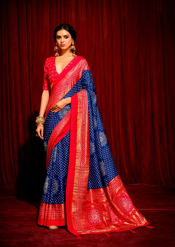 Royal_Blue_With_Red_Combination_Pure_Crush_Patola_Silk_Designer_Look_Saree_With_Mirror_&_Zari_Work