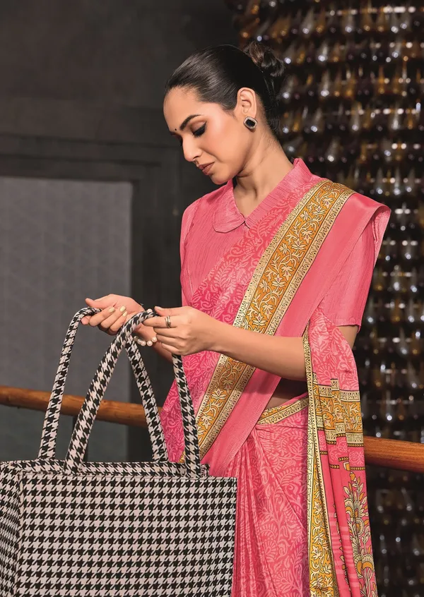 Peach_With_Yellow_Border_Design_Women'S_Premium_Italian_Silk_Small_Butty