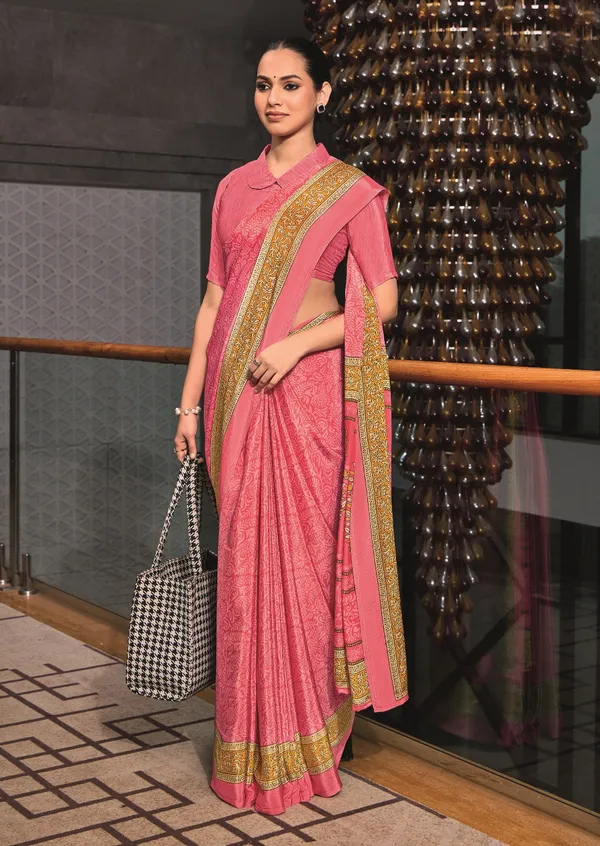 Peach_With_Yellow_Border_Design_Women'S_Premium_Italian_Silk_Small_Butty