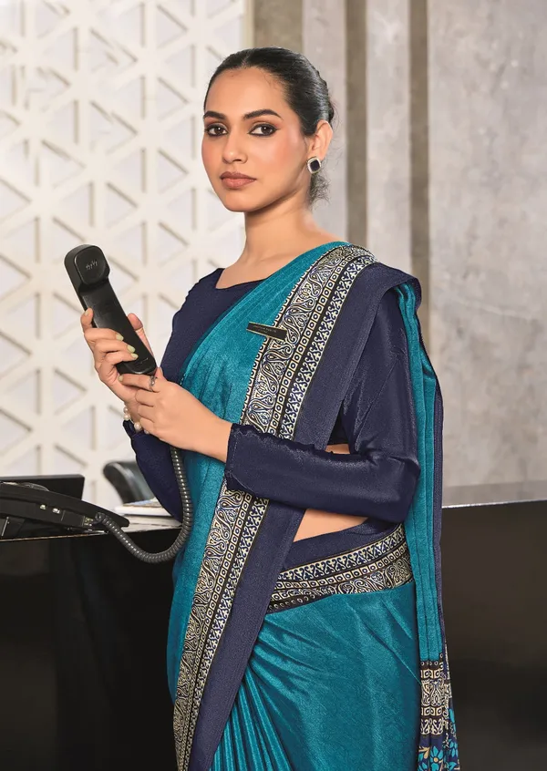 Teal_Blue_With_Navy_Blue_Border_Design_Women'S_Premium_Italian_Silk_Small_Butty