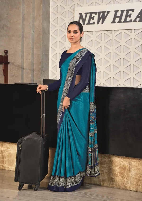 Teal_Blue_With_Navy_Blue_Border_Design_Women'S_Premium_Italian_Silk_Small_Butty