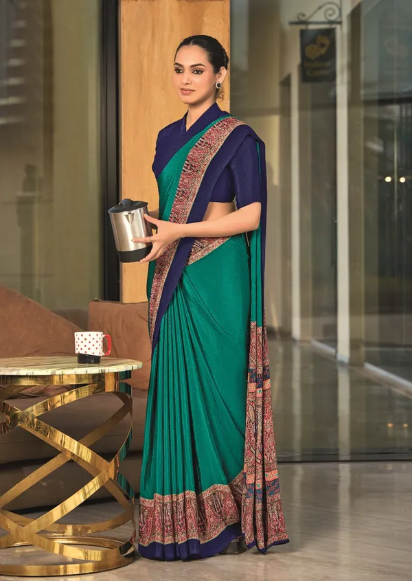 Sea_Green_With_Navy_Blue_Border_Design_Women'S_Premium_Italian_Silk_Small_Butty