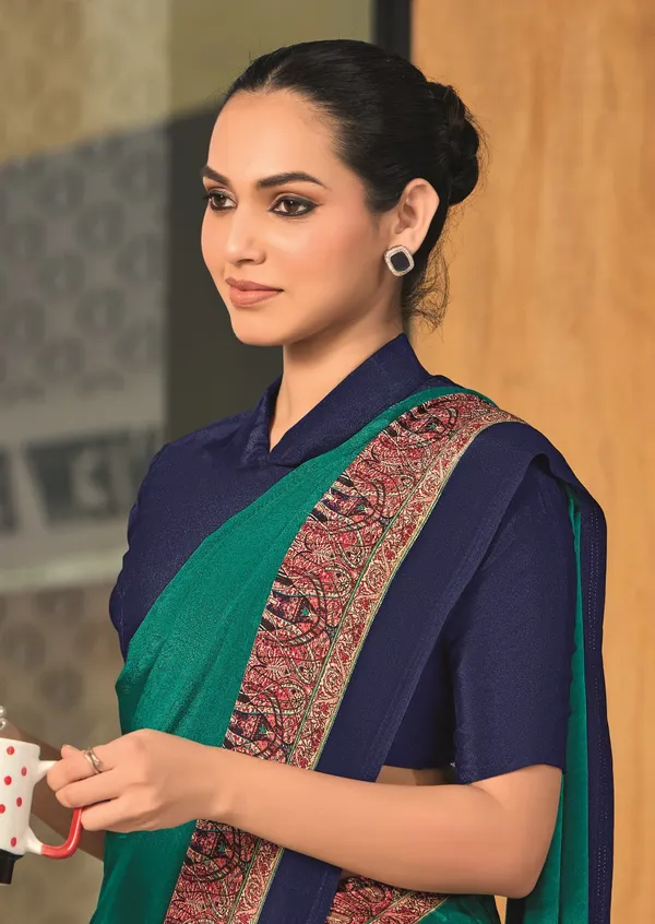 Sea_Green_With_Navy_Blue_Border_Design_Women'S_Premium_Italian_Silk_Small_Butty