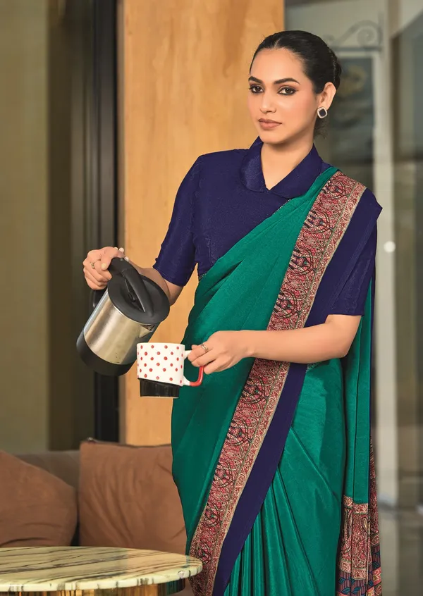 Sea_Green_With_Navy_Blue_Border_Design_Women'S_Premium_Italian_Silk_Small_Butty