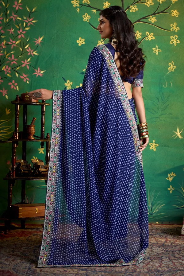 Deep_Purple_Pure_Bamber_Georgette_Bandhej_Saree_With_Combination_&_Handwork_Multicolored_Zardozi_Border_With_Heavy_Contrast_Embroidered_Blouse
