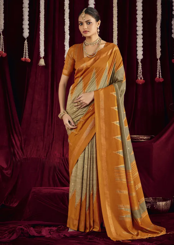 Mustard_&_Beige_Pure_Silk_Saree_With_Zigzag_&_Striped_Patterns,_Elegant_Border_&_Rich_Festive_Look