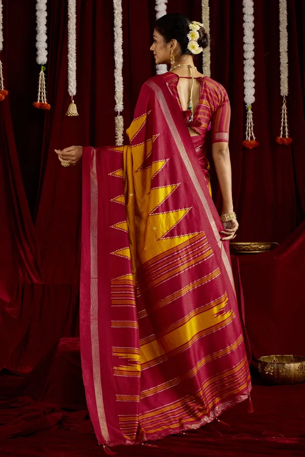 Vibrant_Mustard_&_Striking_Maroon_Pure_Silk_Saree_With_Zigzag_&_Striped_Patterns,_Elegant_Border_&_Rich_Festive_Look