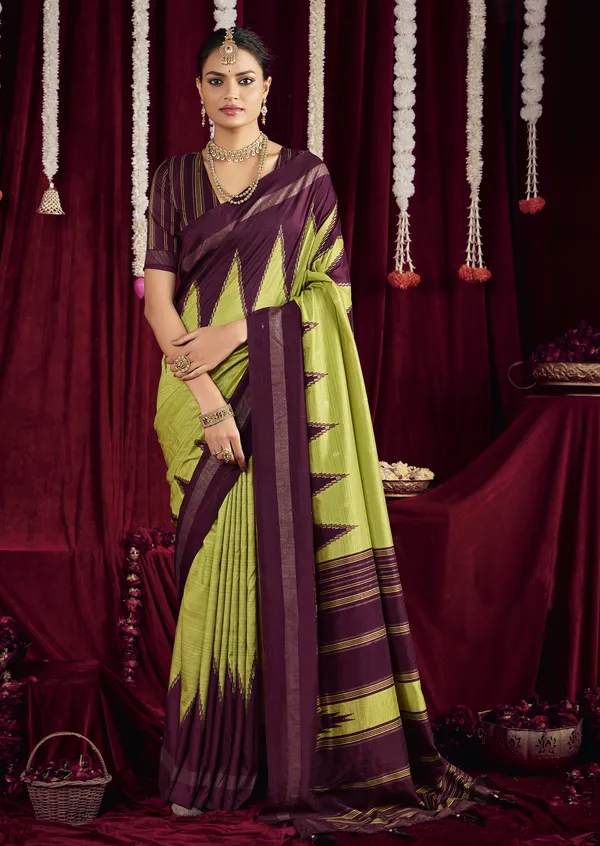 Pista_Green_&_Light_Purple_Pure_Silk_Saree_With_Zigzag_&_Striped_Patterns,_Elegant_Border_&_Rich_Festive_Look