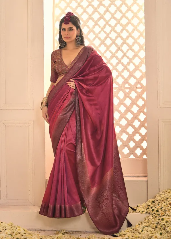 Red_Pure_Tusser_Silk_Fire_Brick_Shaded_Combination_With_Weaving_Zari_Border_Designer_Look_Saree