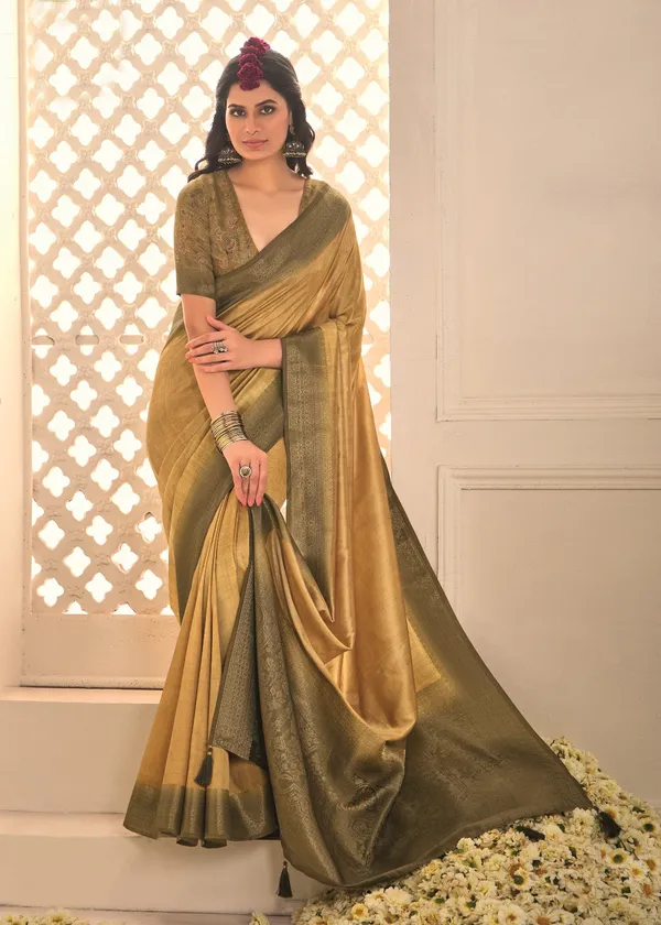 Sandstone_Yellow_Pure_Tusser_Silk_Shaded_Combination_With_Weaving_Zari_Border_Designer_Look_Saree