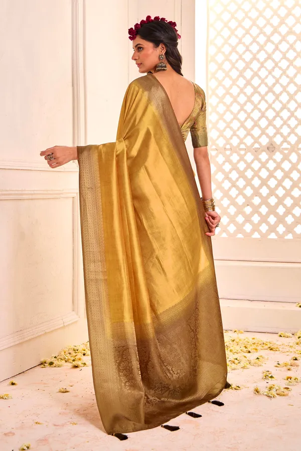 Sandstone_Yellow_Pure_Tusser_Silk_Shaded_Combination_With_Weaving_Zari_Border_Designer_Look_Saree